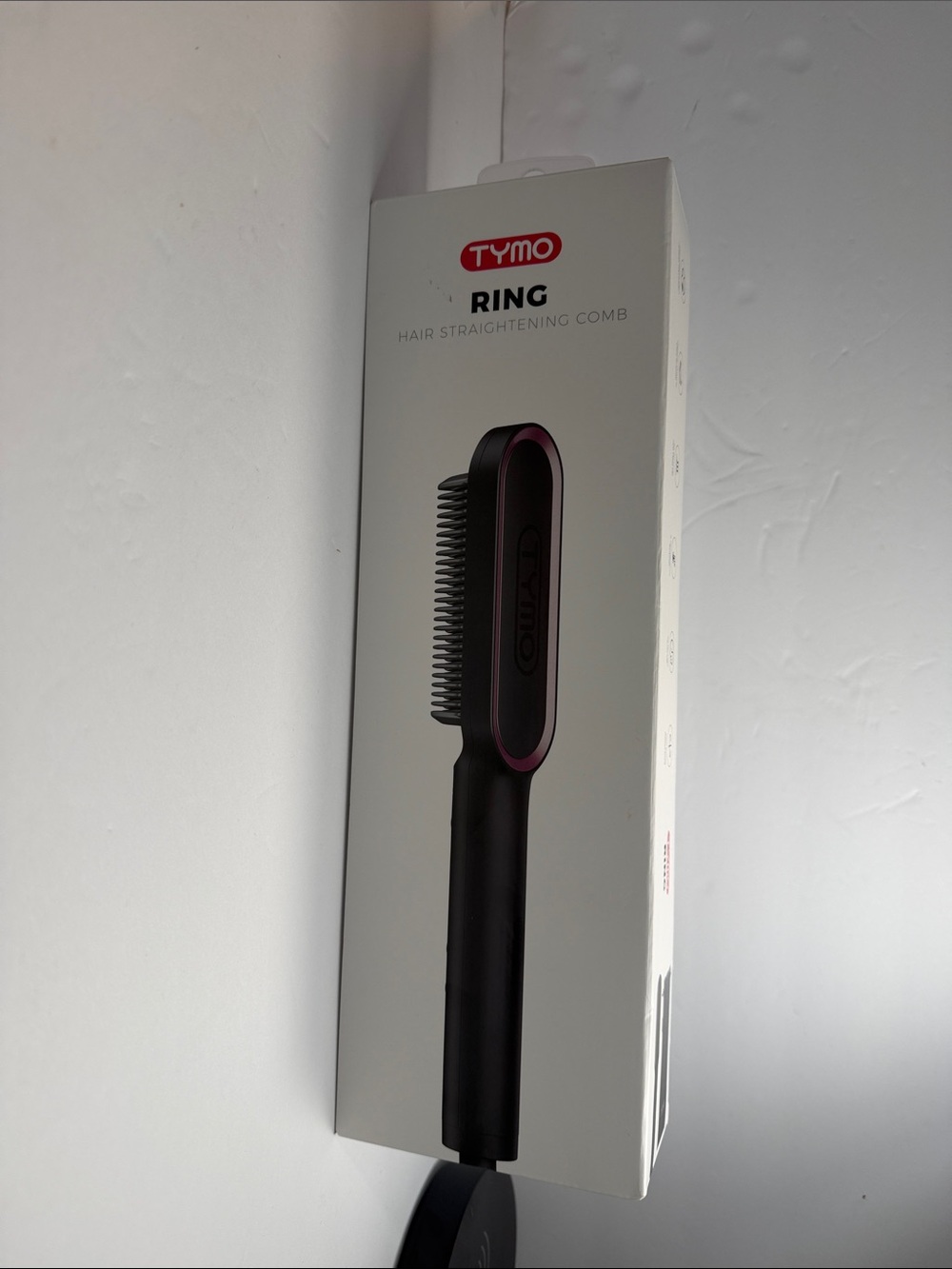 Tymo Ring Hair Straightening Comb — Black with Pink Trim